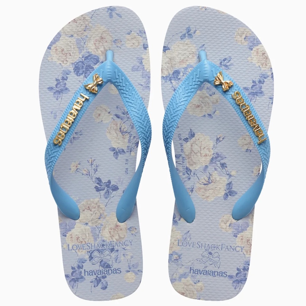 🩵💙🩵 LoveShackFancy Havaianas Whisper Blue Floral Flip  Flops 🩵💙🩵 NWT 🩵💙🩵